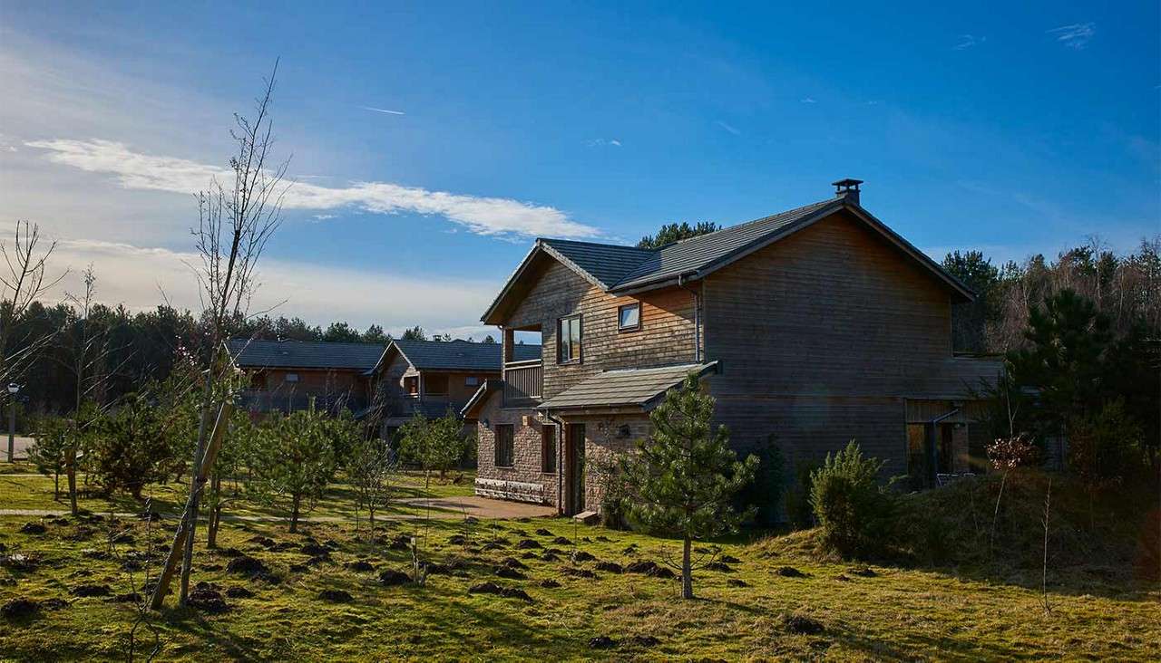 The exterior of an Forest Lodge in the forest