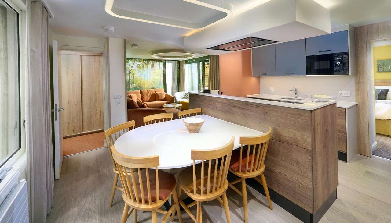 Open plan kitchen and living area.